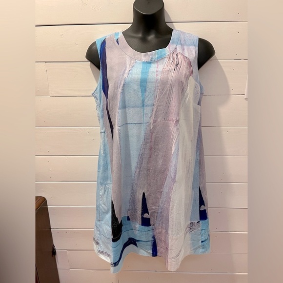 🩵CLAIRE DESJARDINS – Sleeveless Abstract Print Dress – Size XL - Picture 1 of 6